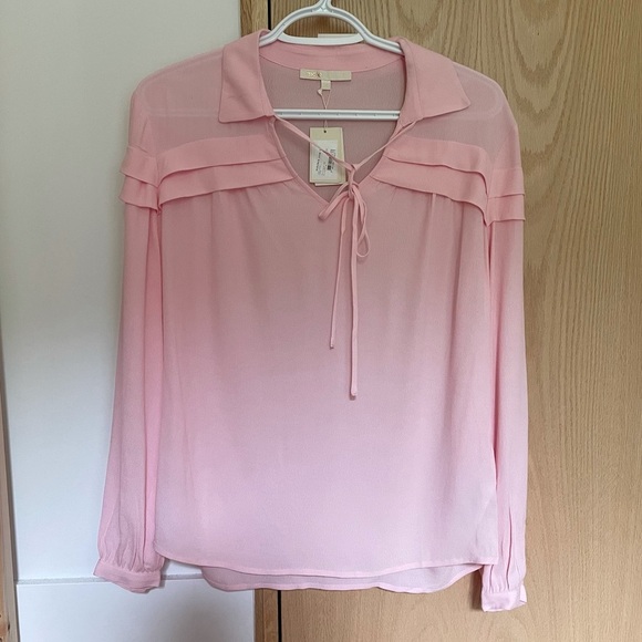 NWT MAJE PINK CREPE TIE NECK BLOUSE - 1 - Picture 7 of 15